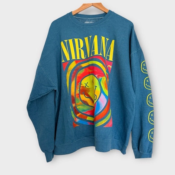 Nirvana Oversized Crewneck Sweatshirt Blue Tie Dye Print S/M - Picture 2 of 8